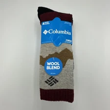 Columbia Fleece Wool Blend Crew Socks (4 Pairs) Black/Red Men's 6-12 **NEW**