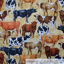 BonEful FABRIC FQ Cotton Quilt Brown B W Cow Skin Farm Animal Print Tone Tonal L