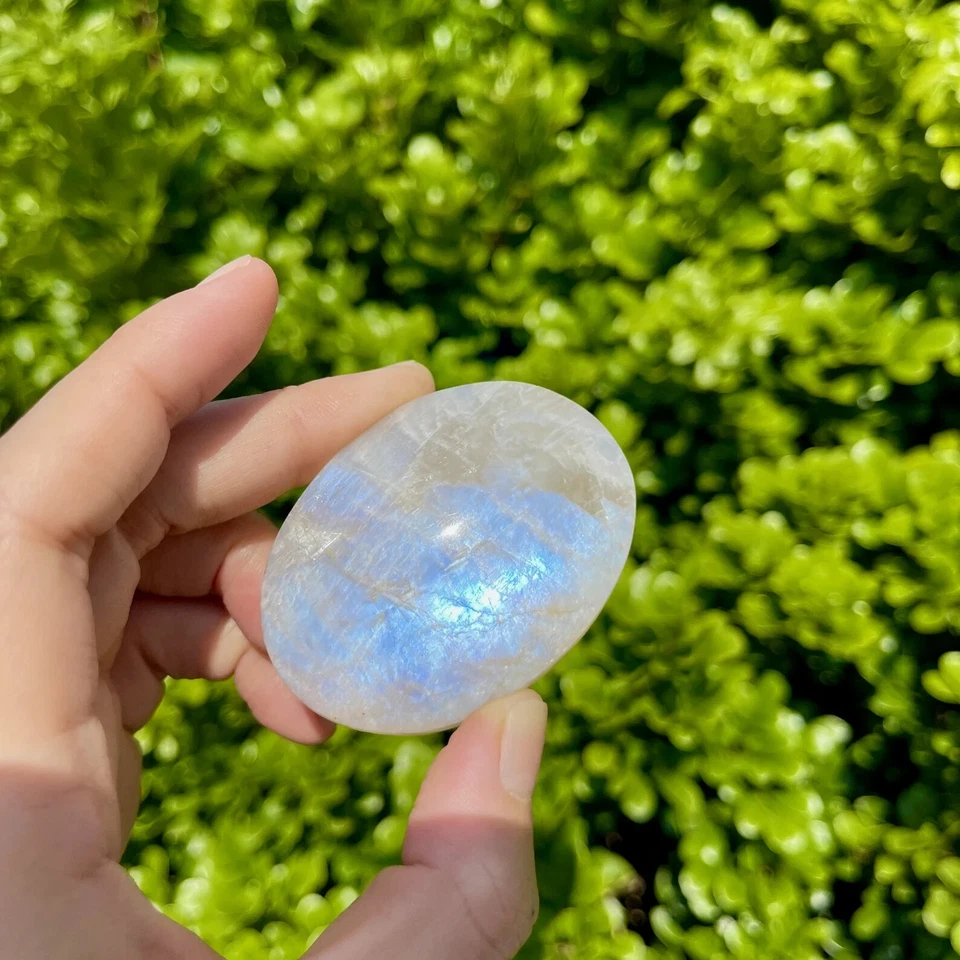 Piedra lunar arco iris grado AAA+ cristal palma piedra lunar piedra caída regalos Foto 3 de 4