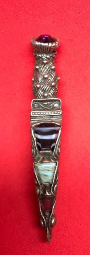 Vintage Kilt Pin By Miracle Sgian Dubh Mixed Agates In Pewter Faux Amethyst 3" - Picture 10 of 10