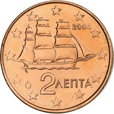 [#1274127] Greece, 2 Euro Cent, 2003, Athens, Copper Plated Steel, MS(63), KM:18