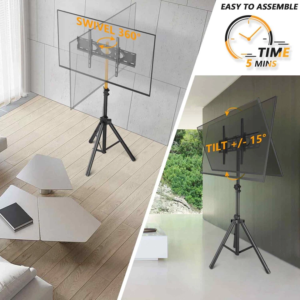 Outdoor Protable Tripod TV Stand with Mount Tilt Adjustable up to 70 inch TV - Image 4 of 4