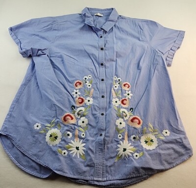 Established 1946 Womens 18-20W Floral Pattern Short Sleeve Cotton Shirt