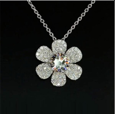 2.30Ct Round Cut VVS1/D Diamond Flower Pendant Free Chain 14K White Gold Finish