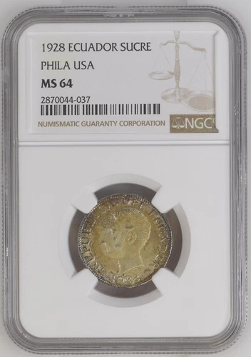 ECUADOR 1 SUCRE 1928 PHILADELPHIA NGC MS 64