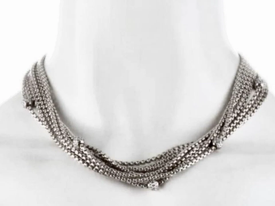 David Yurman Diamante Bola 8 Filas Multi Caja Cadena Collar Plata/Oro 18K Extremos Foto 4 de 4