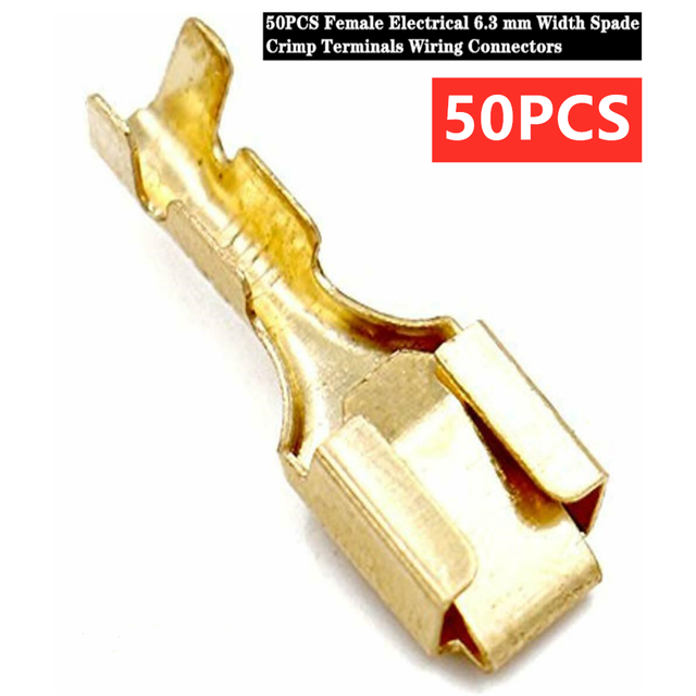 50PCS Female Spade Quick Splice Crimp Terminals 6.3mm Connector Non