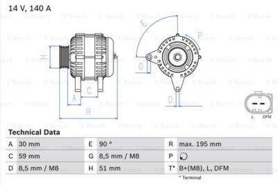 Bosch 1 986 A00 908 Alternator for Audi Seat Skoda VW