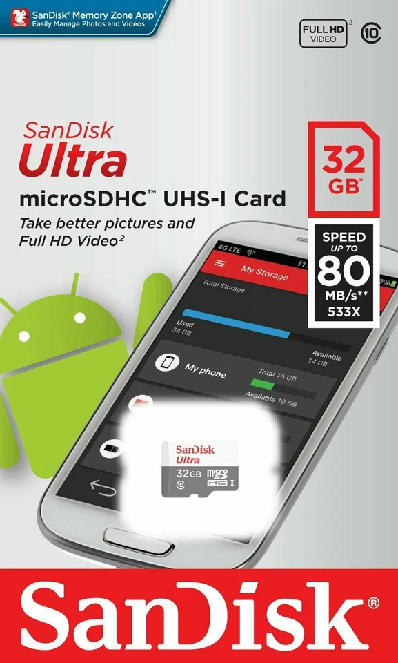 Cartão de memória SanDisk Ultra MicroSD 16GB/32GB/64GBG/128GB SDXC SDHC classe 10 - Reino Unido - Imagem 4 de 4