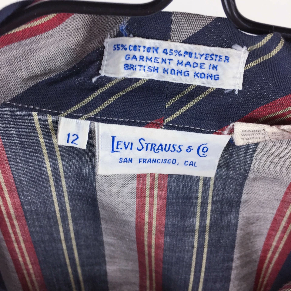 Camisa De Colección Levis Para Mujer 12 Azul Gris Rojo Rayas Cuello Corbata Levi Strauss Blusa Foto 3 de 4