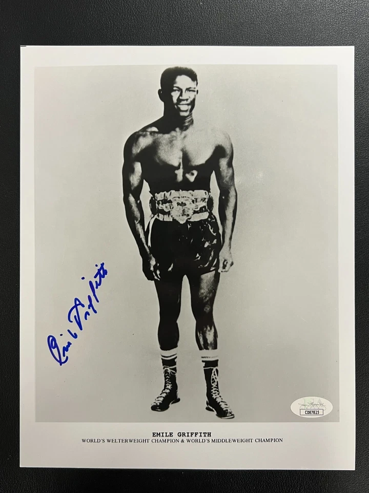 Foto firmada por Emile Griffith en blanco y negro JSA IBHF boxeador peso welter/medio ¡AUTO! Foto 2 de 4