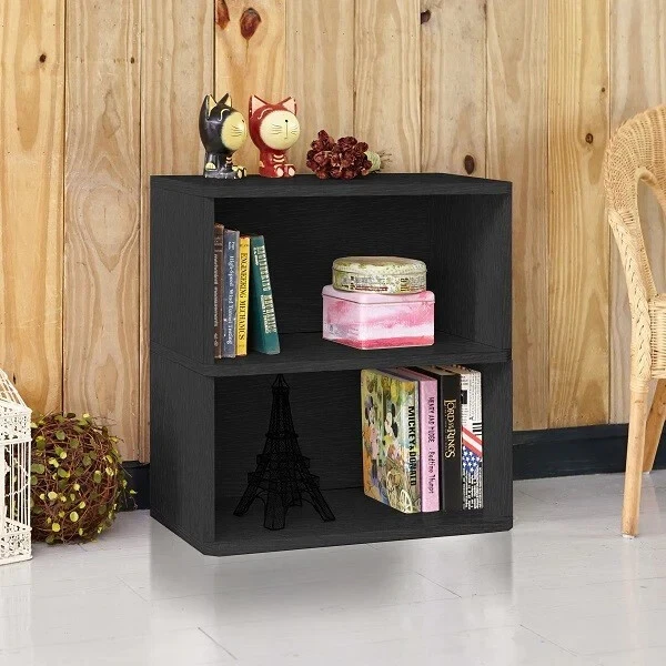 Way Basics Duo Rectangle 2 Tier Bookshelf Display Shelf Black - ECO FRIENDLY - Image 3 of 4