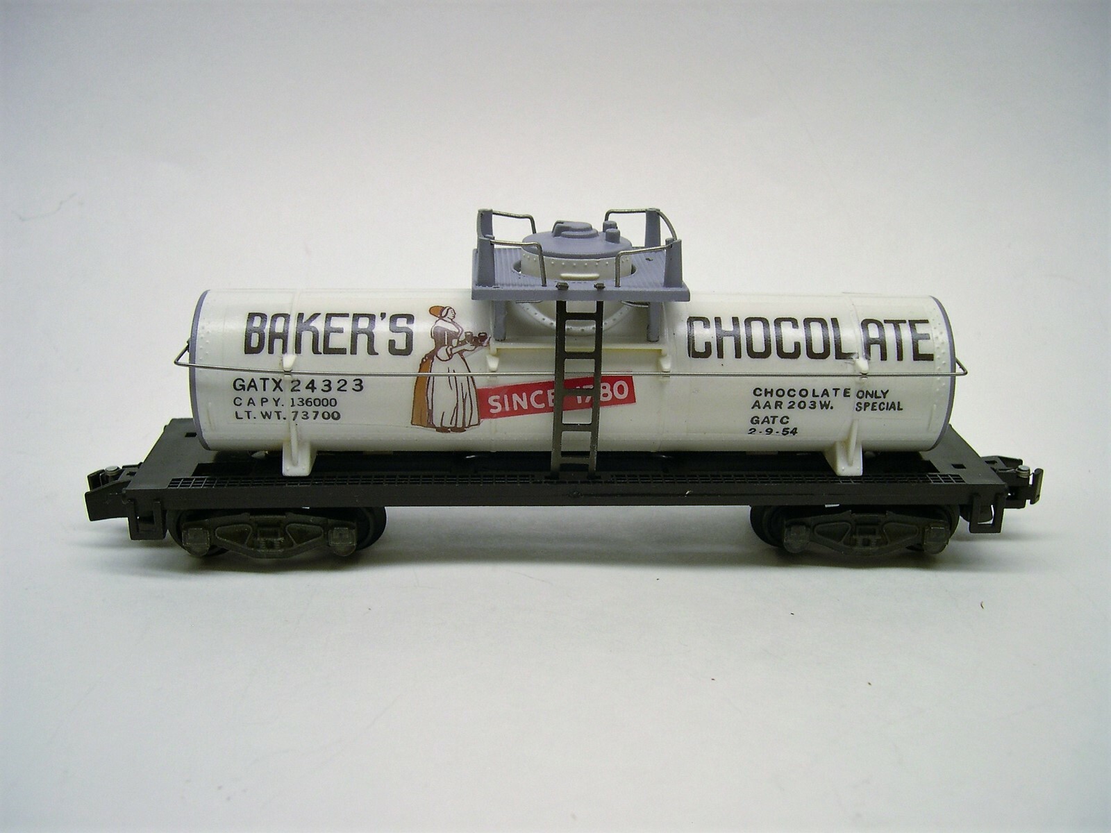 Custom American Flyer Bakers Chocolate Tank Car Gray ends [Lot 11F26