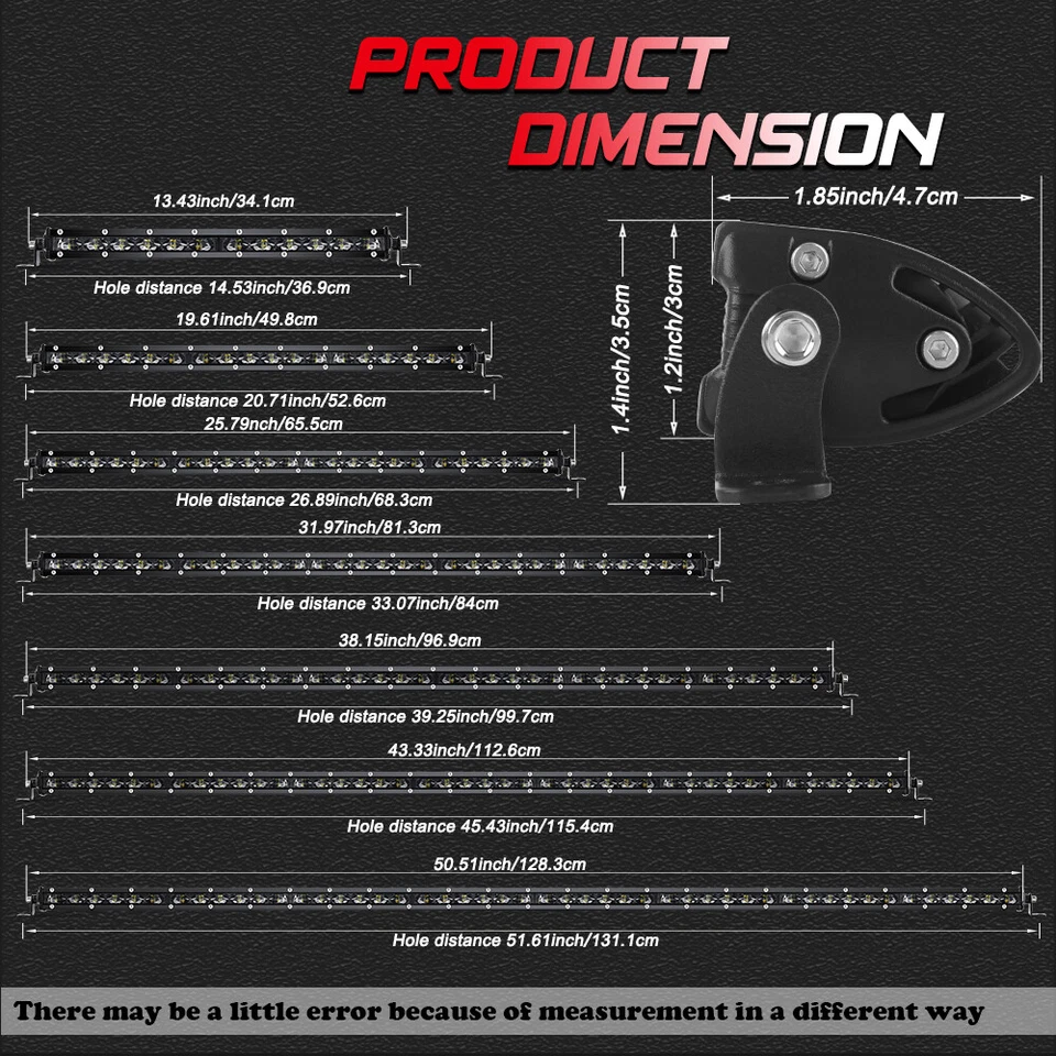 Barra de luz LED delgada 7/14/20/26/32/38/44/50" punto inundación conducción todoterreno UTV SUV Foto 3 de 4