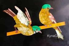 Black Marble Wall Scenery Pair of Bird Design Inlay Work Corner Side Table Top