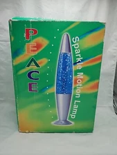 *New Open Box* Vintage Peace Silver Stand Purple Liquid Sparkle Motion Lamp