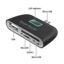 4 in 1 OTG/TF/SD Smart Card Reader Adapter with Micro USB Charge Port For Phone