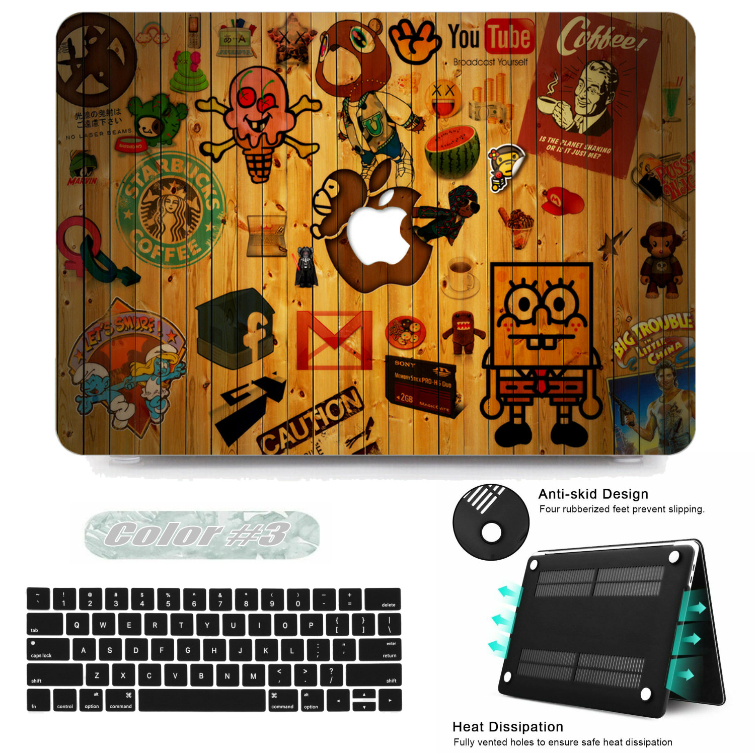 Cute Cartoon Pattern Rubberized Matte Hard Cut Case KB Cover For Macbook Air Pro