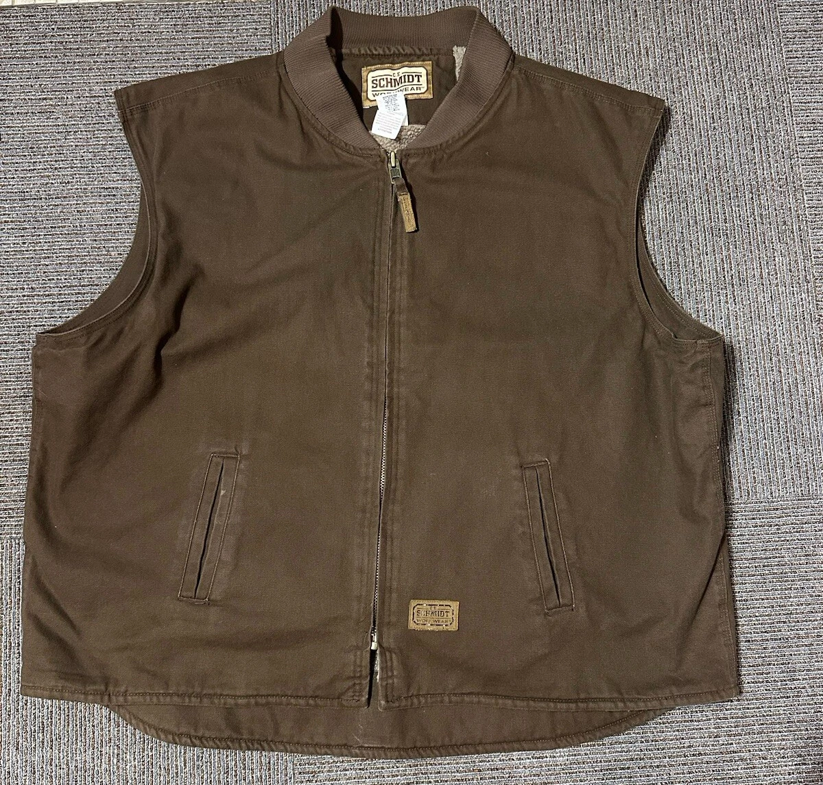 C E Schmidt Distress Workwear Sherpa Lined Brown Canvas Pockets Zip Vest 3-XLR