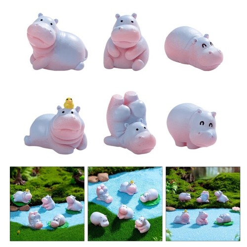 Pack of 6 Cute Hippo Miniatures Figurines for Unique Home Decors And Gifting - Picture 2 of 8