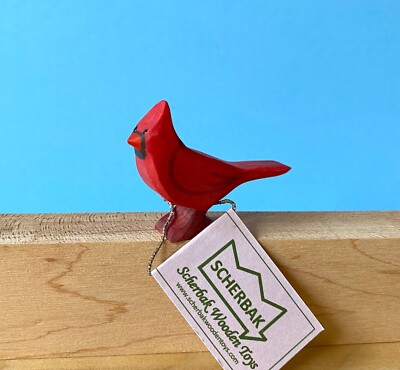Cardinal bird, hand made Waldorf wooden toy figure Ostheimer type, Scherbak