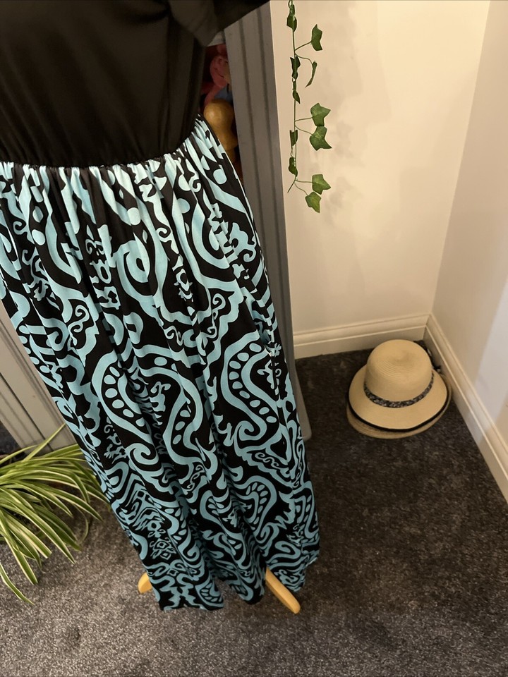 Ladies Black Mix Maxi Dress With Pockets Size Large eBay