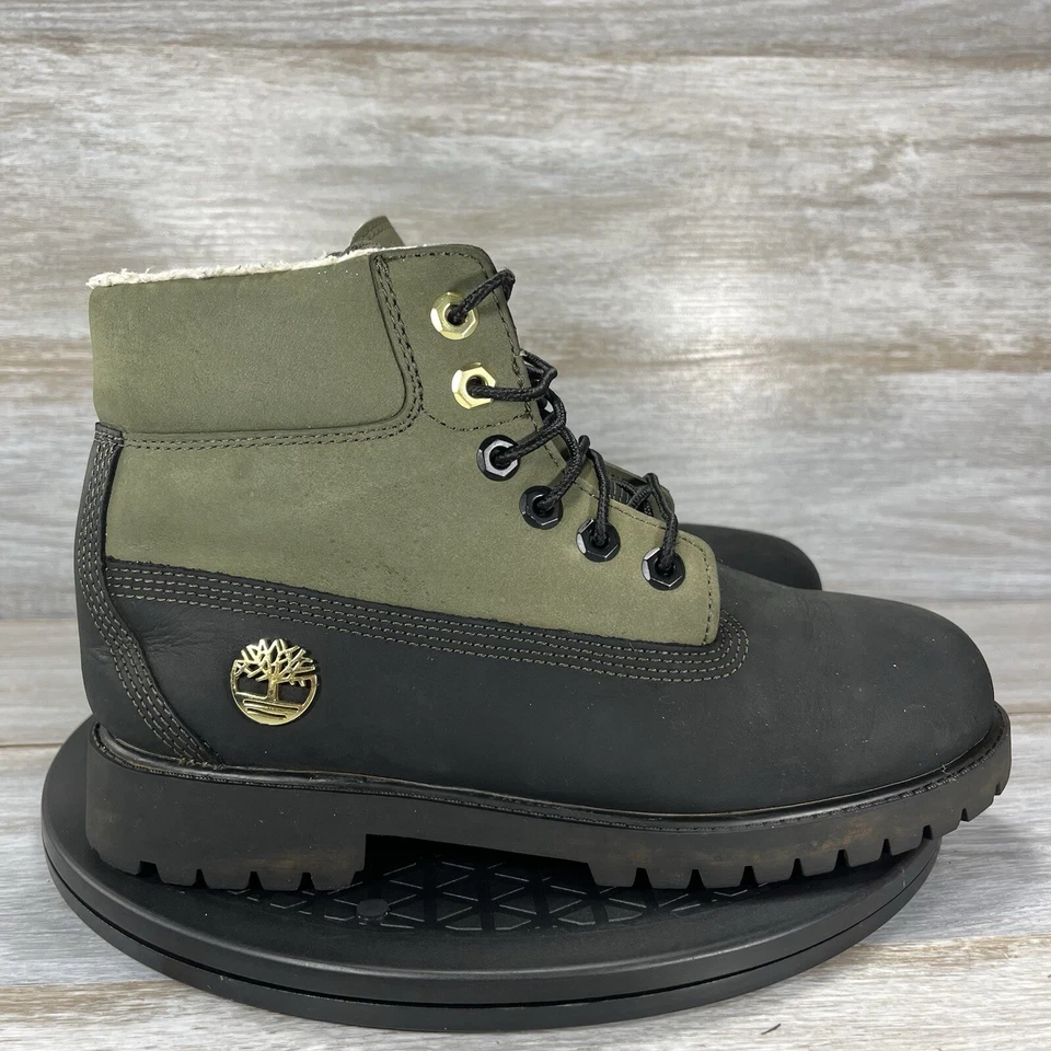 Timberland 6 Botas de Invierno Forradas de Vellón Verde Hoja de Uva Negras Juveniles 6 Mujeres 7.5 Foto 3 de 4