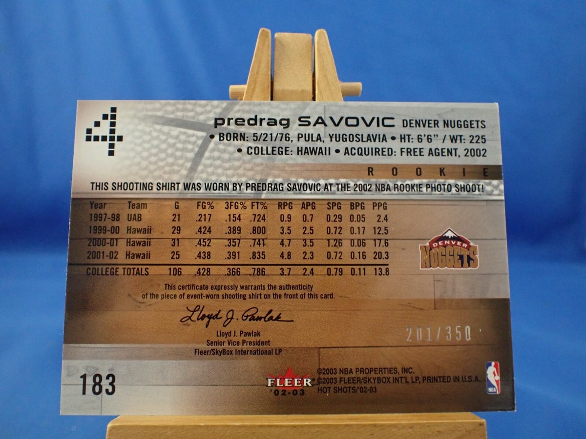 Predrag Savovic Fleer Hot Shots 2002-03 Rookie Hats Off Hawaii 