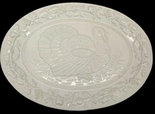 Sanor Ceramica Turkey Platter 18 3/4 X 14 1/4 inches Embossed White Portugal