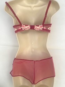 3 PC SET MALIZIA BY LA PERLA PINK CREAM LACE BRA, LACE BOY SHORTS & G STRING, 36
