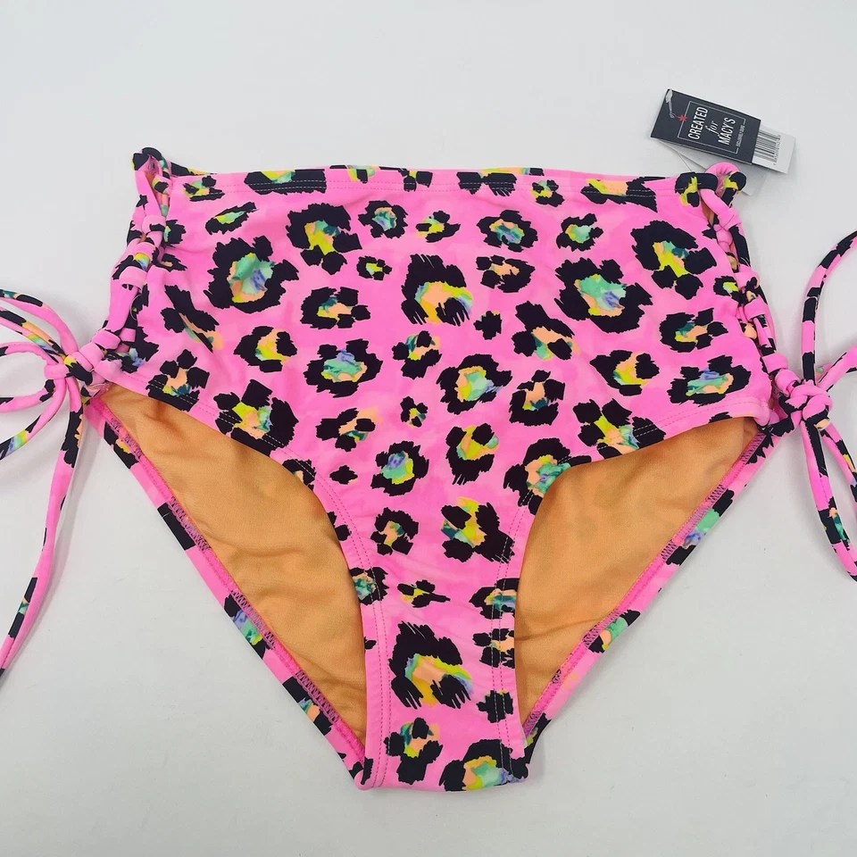 Pantalones de bikini California Waves Juniors medianos de leopardo con encaje lateral cintura alta 1590 Foto 3 de 4