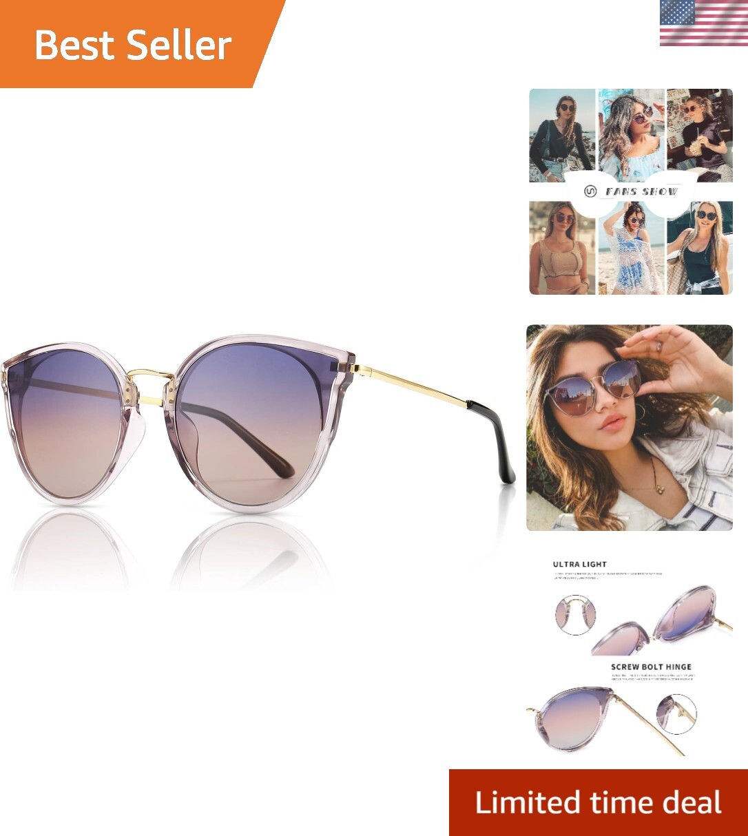 Y2K Oversized Cat Eye Sunglasses for Women with UV400 Protection-image