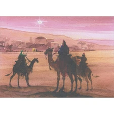 Three Kings on Camels Approaching Bethlehem Box of 15 Religious Christmas Cards