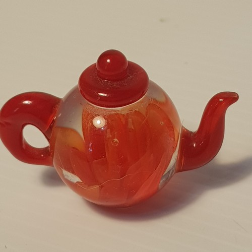 Miniature glass teapot with flower, dollhouse Keepsake gift