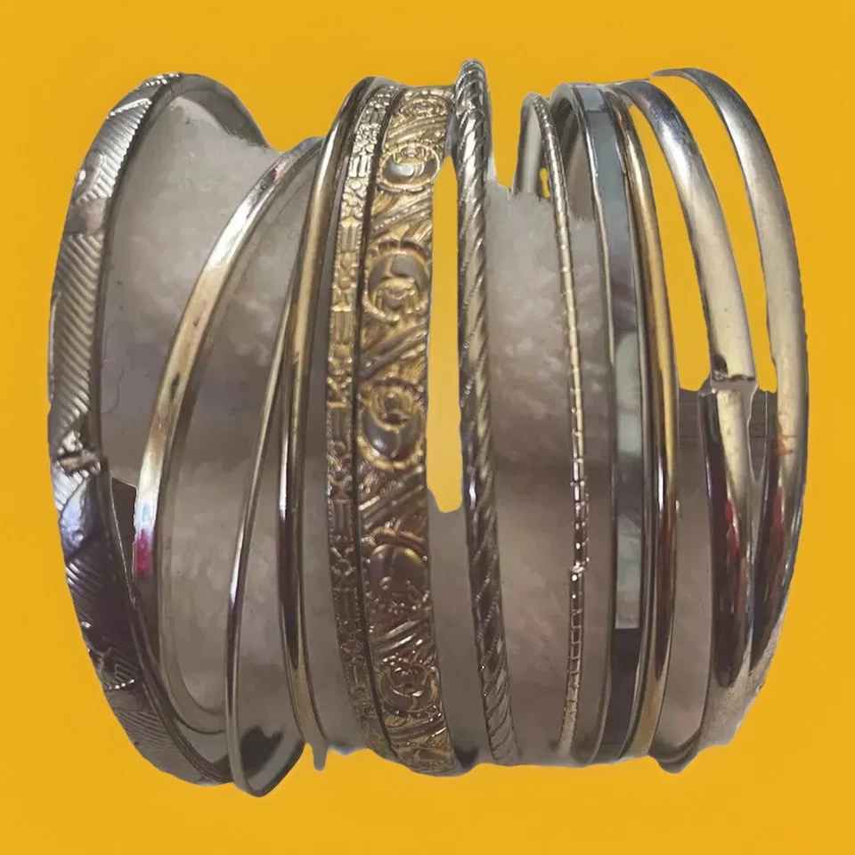 女士手镯手链 12 件装哈莱姆风格多金属蚀刻陶瓷 7.5 英寸复古 — 第 2/4 张图片