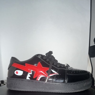 A Bathing Ape Shark Sta Men s Low-Top Lace-Up Sneakers Black/Red/White