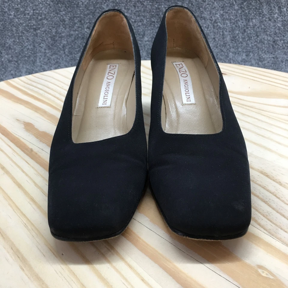 Zapatos de salón Enzo Angiolini para mujer 7M sin cordones negros gamuza tacones en bloque punta cuadrada Foto 4 de 4