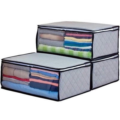 Activated Carbon Deodorizing Clothing Storage Cases, 3-Pack, Gray, Breathable No