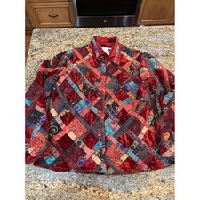Coldwater Creek Red Velvet Patchwork Paisley Button Front Jacket Womens Medium