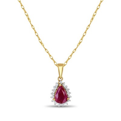 Birnenförmiges Rubin Diamant Halo Halskette