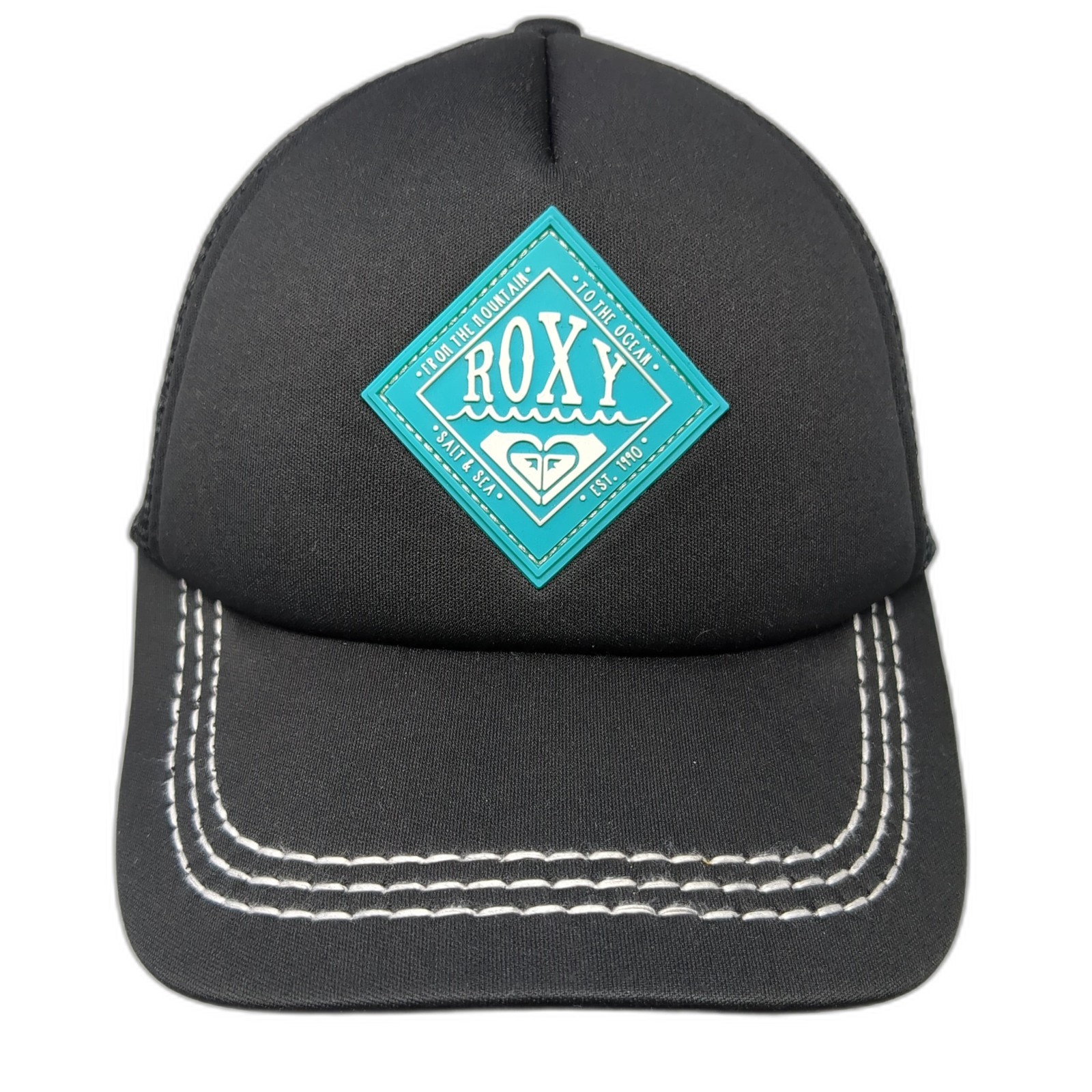 Roxy Patch Snapback Mesh Back Trucker Hat Black O… - image 1