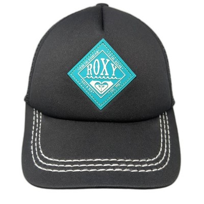 Roxy Patch Snapback Mesh Back Trucker Hat Black One Size Adjustable