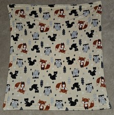 Parent's Choice Brown Fleece Baby Blanket Woodland Fox Squirrel Owl Tree 30x35
