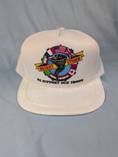 Vtg Desert Storm Millitary support our troops White Foam Mesh Rope Snapback Hat
