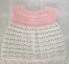Crochet Dress. Newborn Size in Pink & White