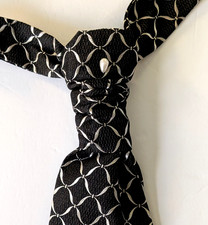Black Silver Pre Tied Ascot Cravat Plastron Wedding Tie Italy