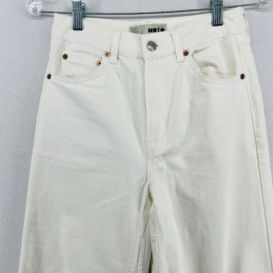 TOPSHOP Jeans Womens 26x30 MOTO Denim Wide Leg Cropped High Waist White - Image 4 of 4