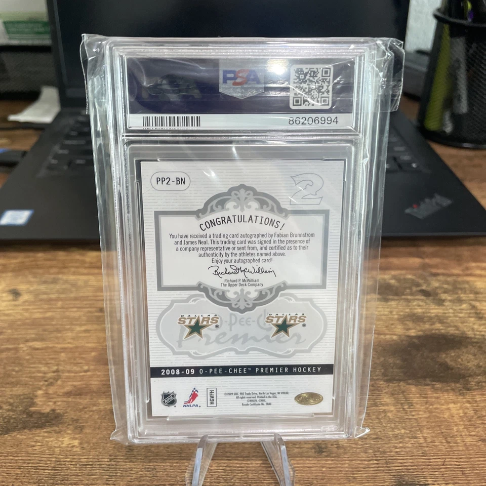 2008 O-Pee-Chee Premier Fabian Brunnstrom James Neal Duos Autograph PSA 10 #/75 - Image 2 of 2
