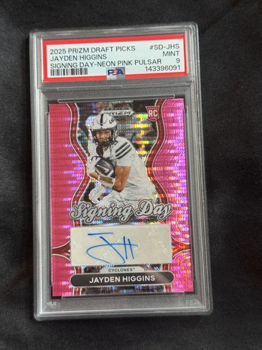Panini 2025 Prizm Draft Picks Signing Day Jayden Higgins RC Auto /15 PSA 9