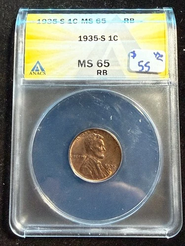 1935 S LINCOLN WHEAT CENT ANACS MS 65 RB 104